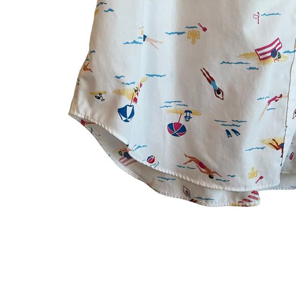 Lands End Women Top 16 White Sleeveless Button Up Beach Summer Novelty Print - Picture 6 of 11